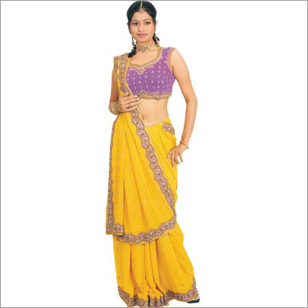 Embroidered Saree - Silk, 5.5 Meters, Yellow | Hand Embroidery, Elegant Design, Vibrant Colors, Perfect Drape