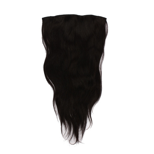 Clip On Hair Extension Set - 100% Human Hair 18 Inches Black, 8 Clips, Wavy Texture, Thick Durable Hair