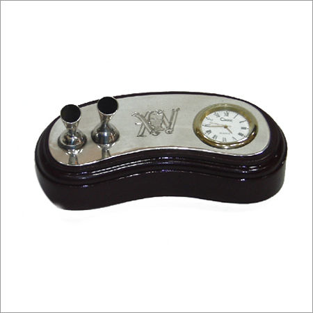 Silver Pen Stand With Clock