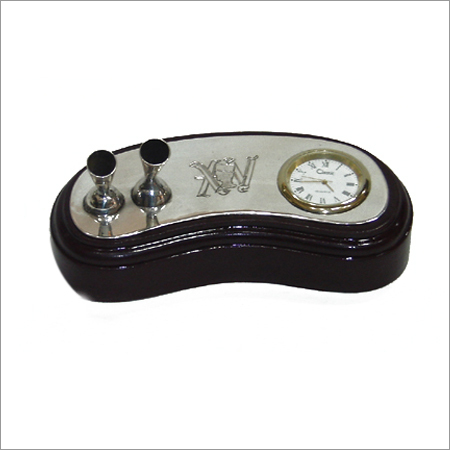 silver Pen Stand with Clock