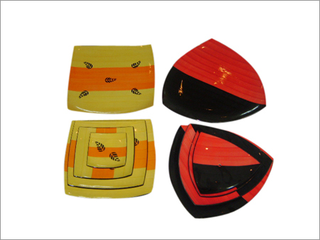 Square & Triangular Plates - Ceramic Varied Sizes Red Black Yellow | Handcrafted Stylish Glossy Finish