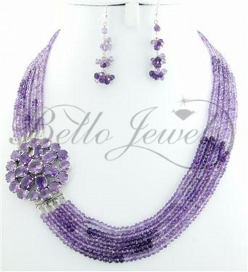 Silver Clasp Amethyst Bead Necklace 