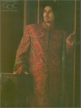 Sherwani - Silk Blend, Customizable Size, Red | Zardozi Embroidery, Elegant Design, Comfortable Wear, Traditional Style