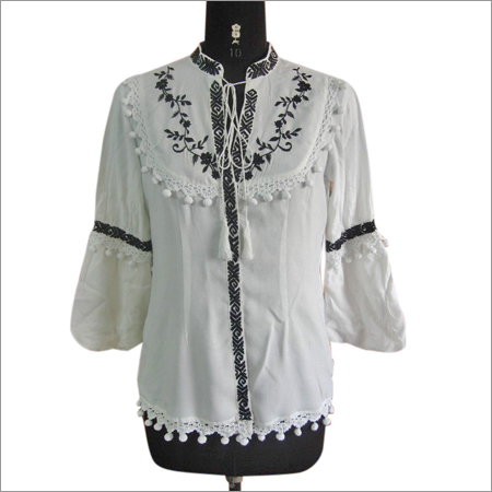 White Kurti With Pompom Lace