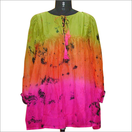 Kurti - Silk 30 Inches Pink | Stylish Design Durable Fabric Comfortable Fit Tie-Dye Pattern Long Sleeve