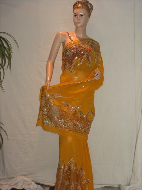 Yellow Faux Georgette Indian Designer Saree