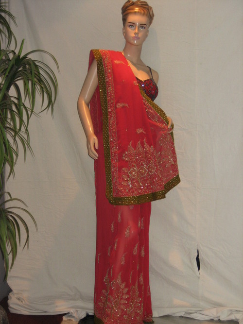 Peach Party wear Lazer Saree with BP
