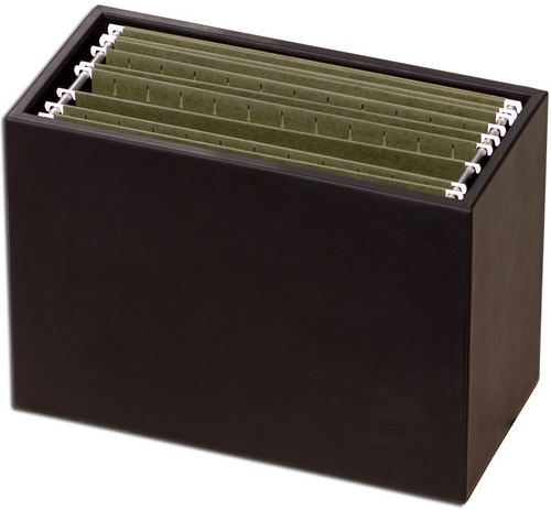 Hanging File Folder Box in Black Top Grain Leather