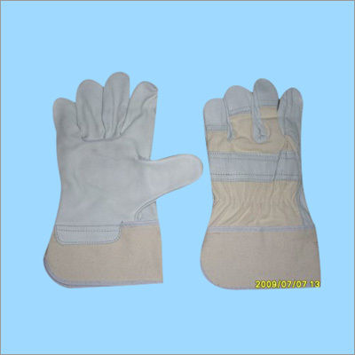 Grey And Cream Combined Gloves Canvas Cuff