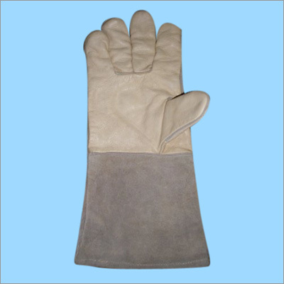 Grey Combined Welding Long Leather Gloves