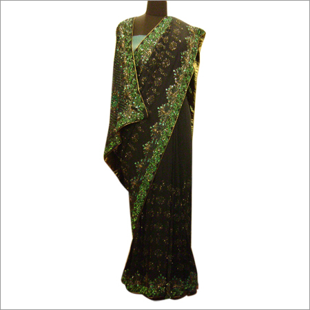 Teal Green Heavily Embroidered Saree