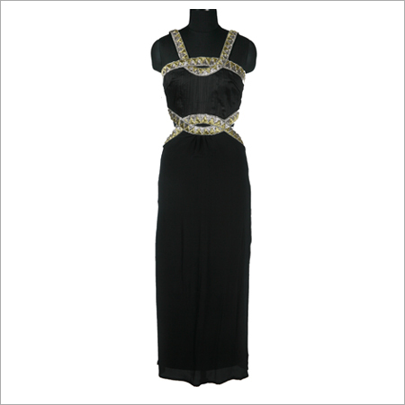 Black Crepe Side Cutout Gown