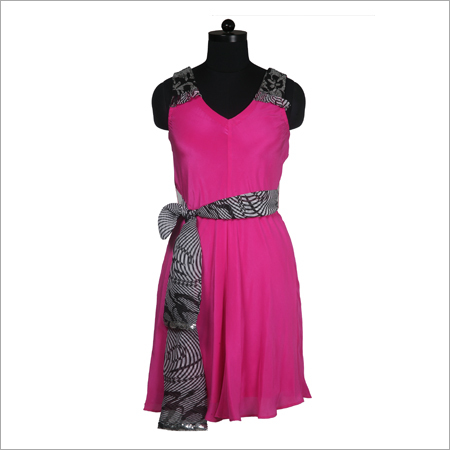 Pink Half Bias Shoulder Patches Dress