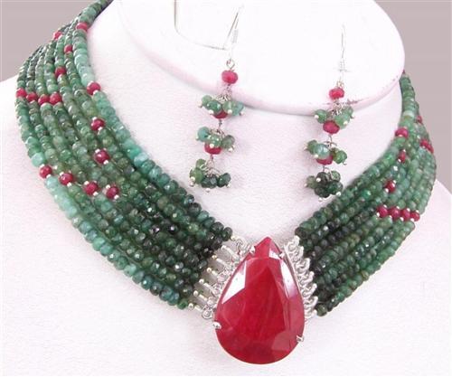 Ruby - Emerald Beads Gemstone Choker Necklace