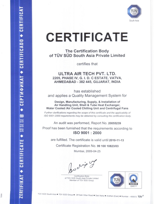 Certificate Of Ultra Air Tech Pvt. Ltd.