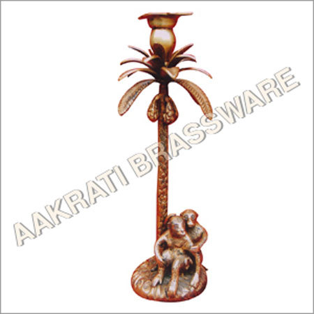 Brass Candle Stand with Monkey under Tree