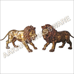 Big size Brass Metal Garden Lion Statue Pair wild Animal made by Aakrati