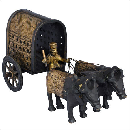 Brass Sculpture of Two Bullock Cart for Home and Hotels Decoration