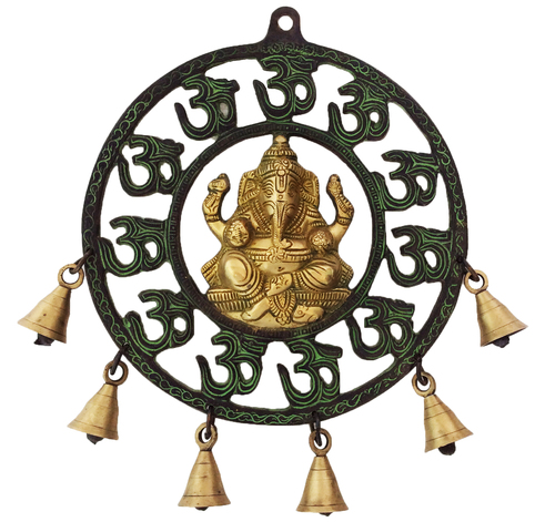 Yellow Lord Ganesha Wind Chime Decorative Wall Hanging Sculpture