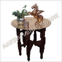 Brass Table with Wooden Leg