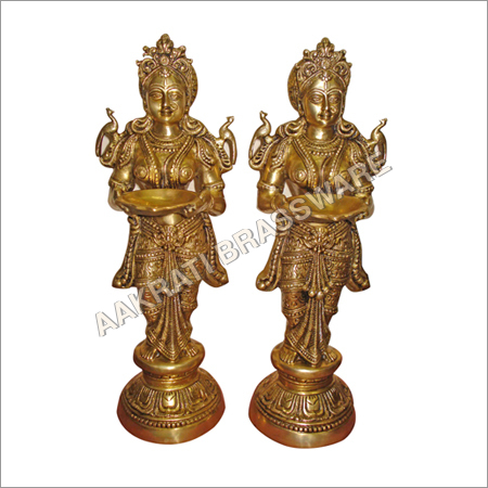 Brass Goddess Deep Lakshmi Standing  Statues Pair of Welcome Lady