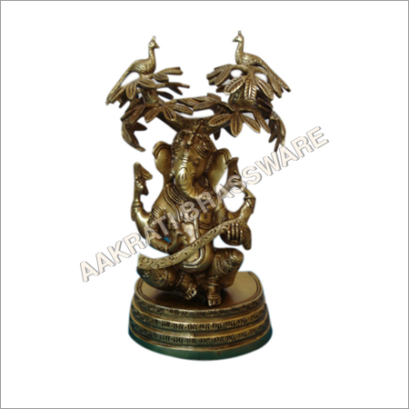 Lord Ganesha sitting under A Tree Brass metal Made Sculpture