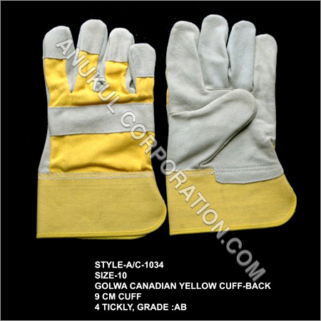 Canadian Yellow Cuff Back Gloves - Leather 10 Size, Yellow, 9cm Cuff | Durable, Smooth Finish, Customizable