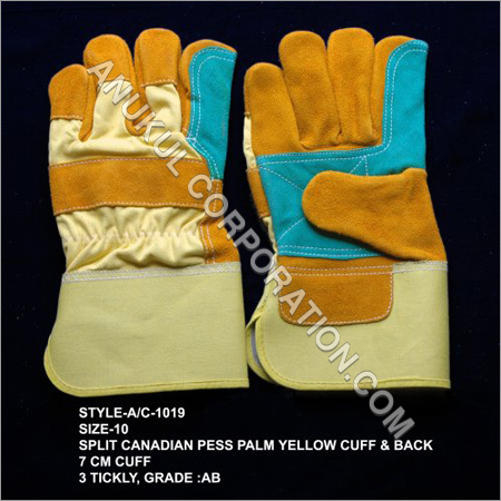 Leather Canadian Gloves - Split Leather, Size 10-17cm, Yellow Cuff & Back | Comfortable Fit, Durable Leather, Reliable Quality, Superior Grip