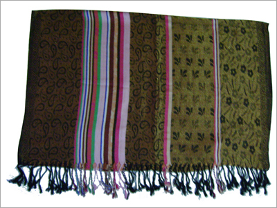 Self Stripe Jari Stole - Viscose 70x28 Inches Brown | Soft Texture Striped Lightweight Fringe