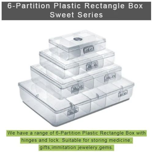 Rectangle Partition Plastic Box - Plastic, 162 x 104 x 28 mm, Transparent | Microwave Safe, Freezer Safe, 6-Part Design, Injection Molding