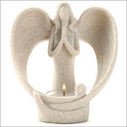 Handicrafts - Resin Tea Light Candle Holder, 15cm Height, Off-White | Elegant Design, Spiritual Theme, Intricate Detail