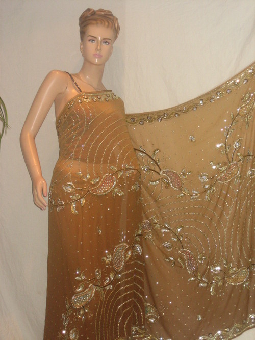 Pure Georgette Rust Color Saree