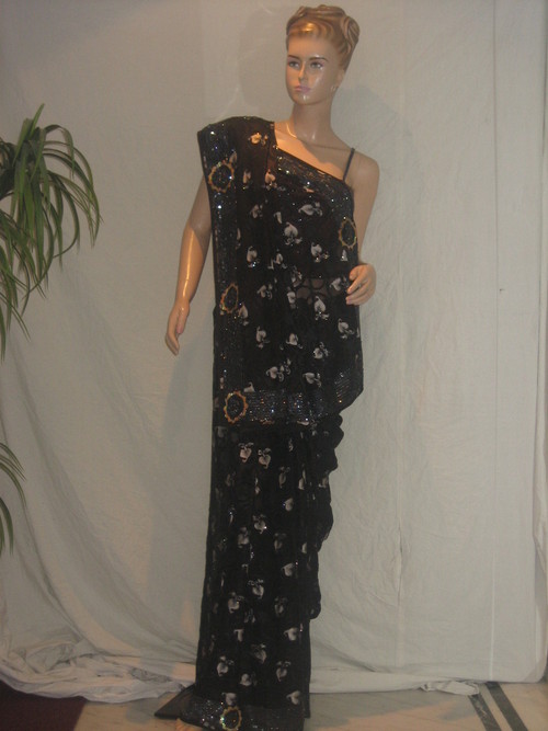 Black Georgette Brasso Embroidered Saree