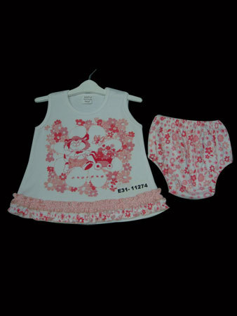 Fancy Baby Girl Dress With Panty - Cotton, 15 Inch, White | Soft Fabric, Floral Print, Comfortable Fit