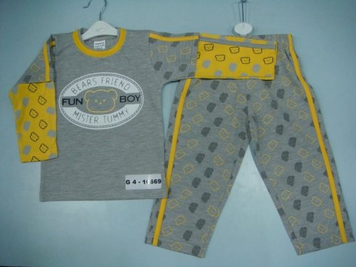 Boy Night Suit - 100% Cotton, Grey, Various Sizes | Soft Cotton, Comfortable Fit, Breathable Fabric, Long Sleeves, Full Length Pants