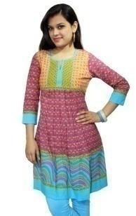 Yellow Mix & Mach Printed Cotton Kurti