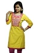 Solid Color Embroidered Cotton Kurti