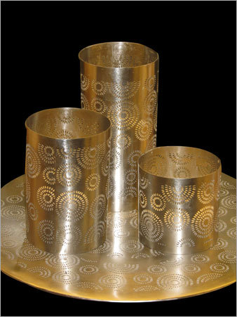 Candles - Brass, Varied Diameter and Height, Set of 3 | Elegant Design, Etched Finish, Circular Pattern, Ambient Lighting, Perfect Gift