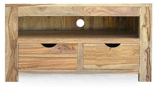 Wooden TV Cabinet - Sheesham Wood, 60x100x55 cm, Brown | Durable Wood, 2 Drawers, Cable Management