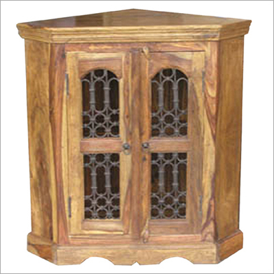 Traditional Wooden Ironjali Corner Cabinet