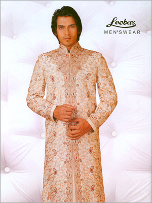 Embroidered Sherwani - Silk Blend, 48 Inches Length, Off-White Color | Customizable Fit, Elegant Design, Luxury Feel, Rich Resham/Zardosi Embroidery