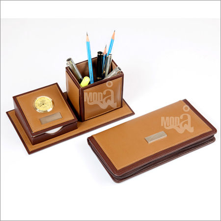 Leather Desk Set - Color: Brown