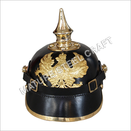 Black Dragon Helmet - Leather, Brass, 25 cm, Black | Head Protection, Historical Pickelhaube Design, Collectible