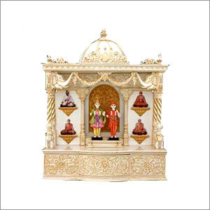 Wooden Mandir - Wood, 10x8x6 Inches, Gold Finish | Pre-Assembled, Intricate Carving, Multiple Idols Capacity