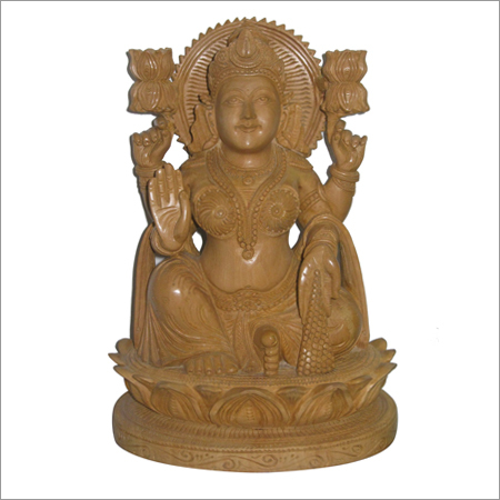 Sandlawood Laxmi - Hand-Carved Sandalwood, Light Brown | Delicate Intricate Designs, Single Piece, Polished Finish