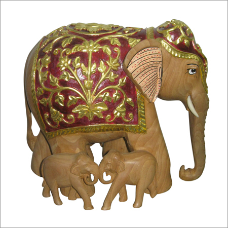 Gold Carving Family Elephant