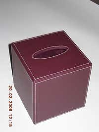 Burgundy Square Tissue Cover Box - Leatherette, 5x5x5 Inches | Durable Material, Elegant Design, Functional Storage, Easy Access