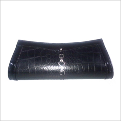 Designer Clutches Handbag - Leather, 29x12x5.5 cm, Black | Zip Closure, Metal Fastener, Textured Finish, Evening Wear