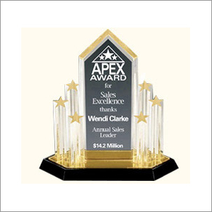 Acrylic Award Plaque - Acrylic, Variable Dimensions, Gold | Hexagonal Base, Elegant Design, Customizable Text