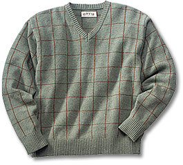 Men Woollen Sweater - Wool, Multiple Sizes, Gray | Soft Wool, Stylish Design, V-Neck, Plaid Pattern